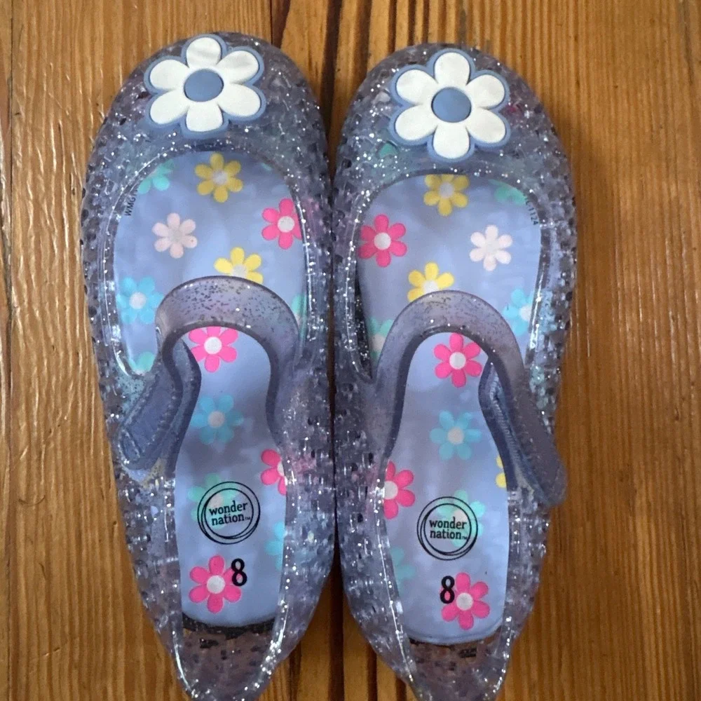 Wonder Nation Jelly Mary Jane Girls Purple Glitter Flower SIZE 8